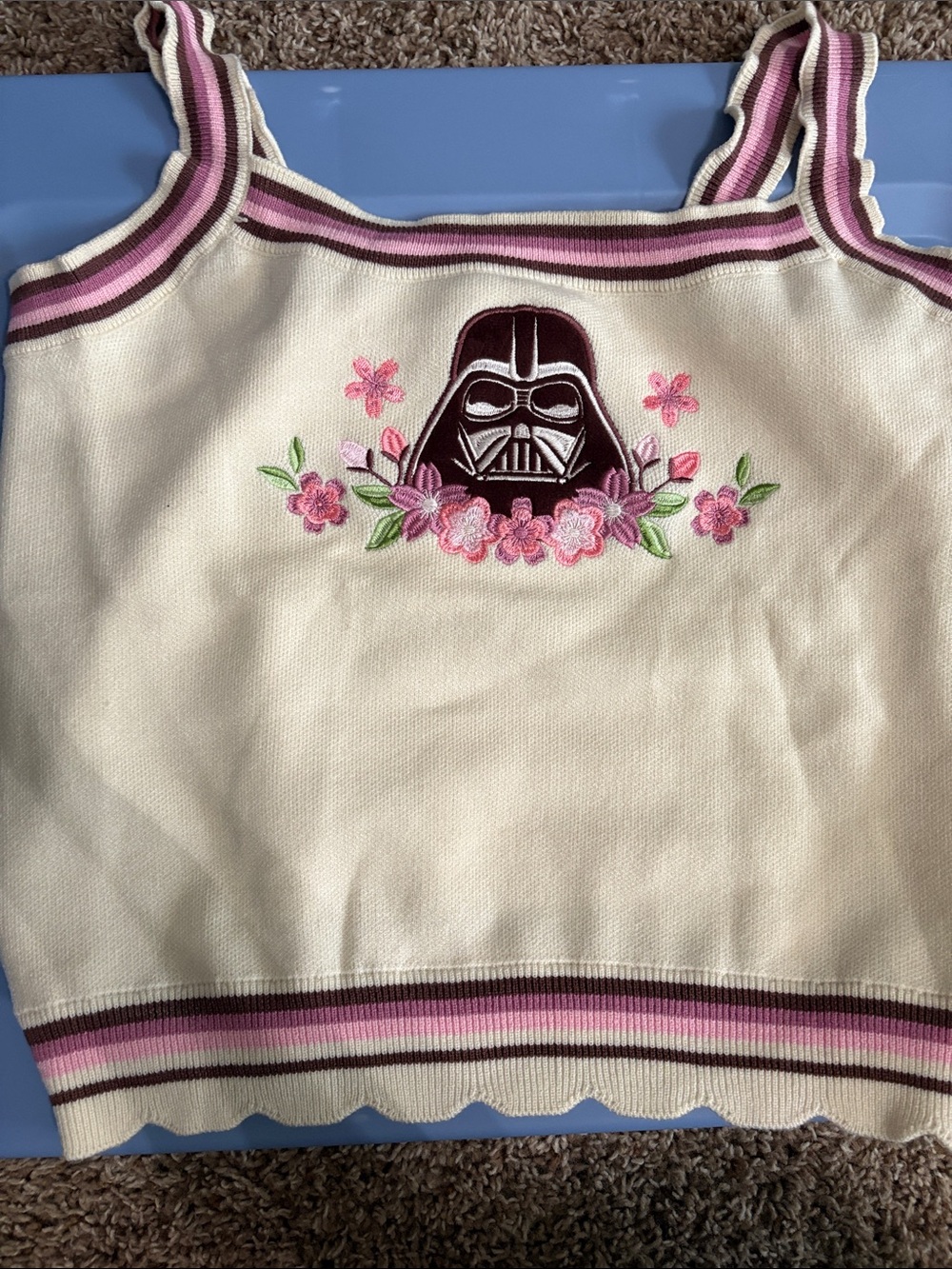Lunchbox Darth Vader Floral Knit Tank Top in Cream and Pink Disney